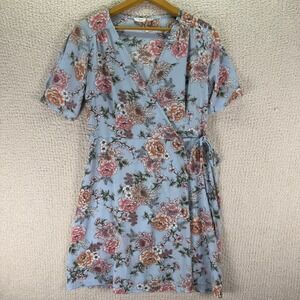 Ripe‎ Floral Wrap Dress Short Sleeve Casual Summer Light Blue Size M